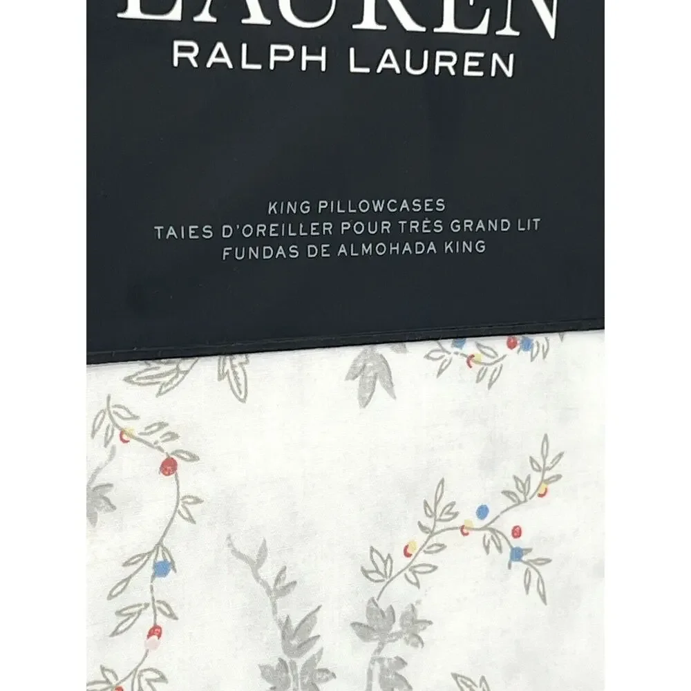 Ralph Lauren Carolyne Vine KING Pillowcases Grey Pair Of 2 - 20” X 40” NIP